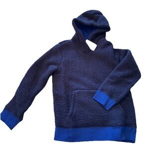 Lands'‎ End Sherpa Pullover Hoodie Kids Unisex Size M 8 Deep Sea Navy Blue NWT